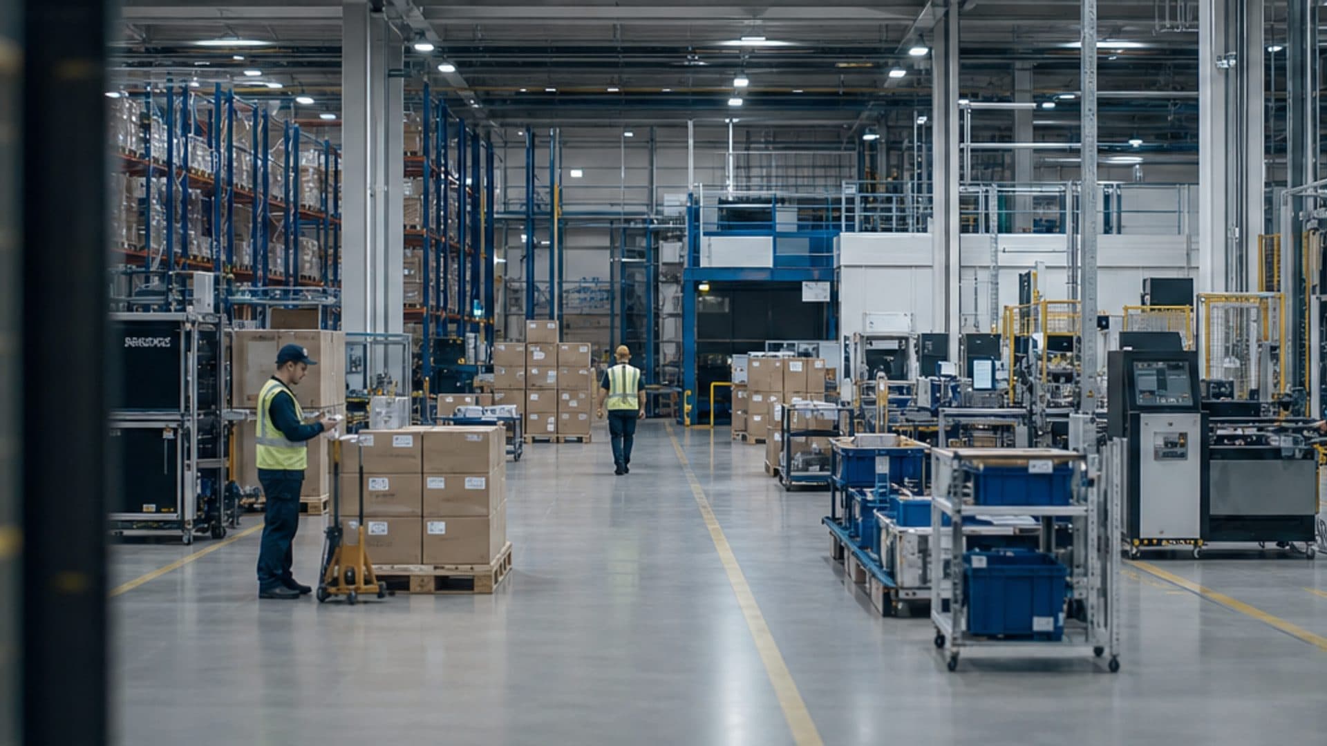 Operations team at work inside a modern logistics facility